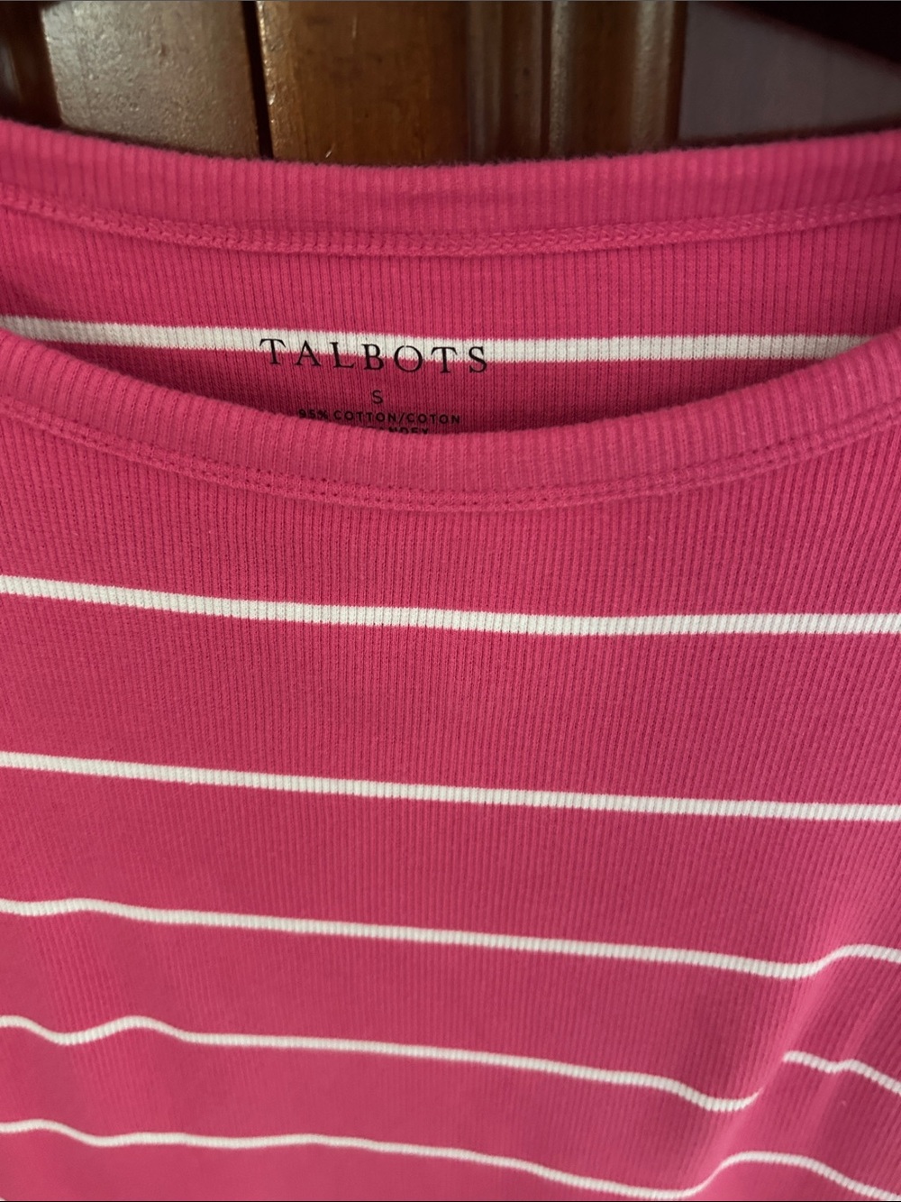 Talbots Hot Pink and White Striped Boat Neck Short Sleeved Top - Picture 2 of 6